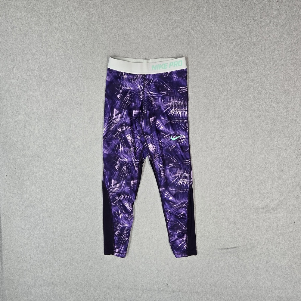 Nike Girl Activewear Pants M Purple Graphic Dri-Fit Nike Pro Compression Legging